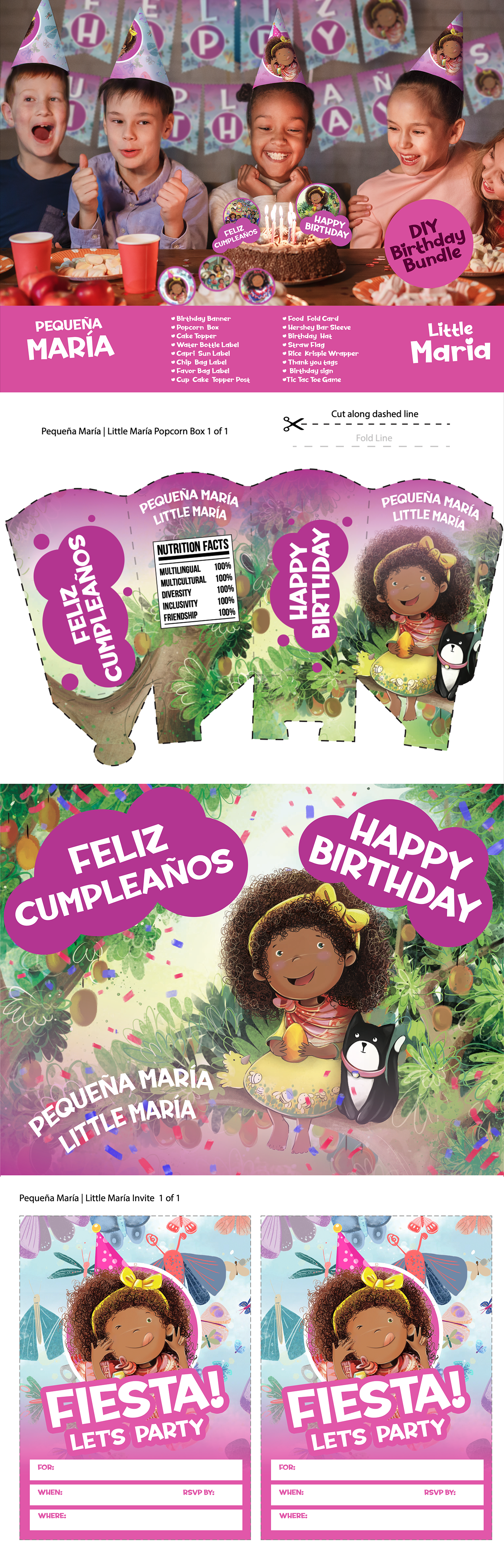 Happy Birthday María/ Feliz cumpleaños María Digital Birthday Bundle