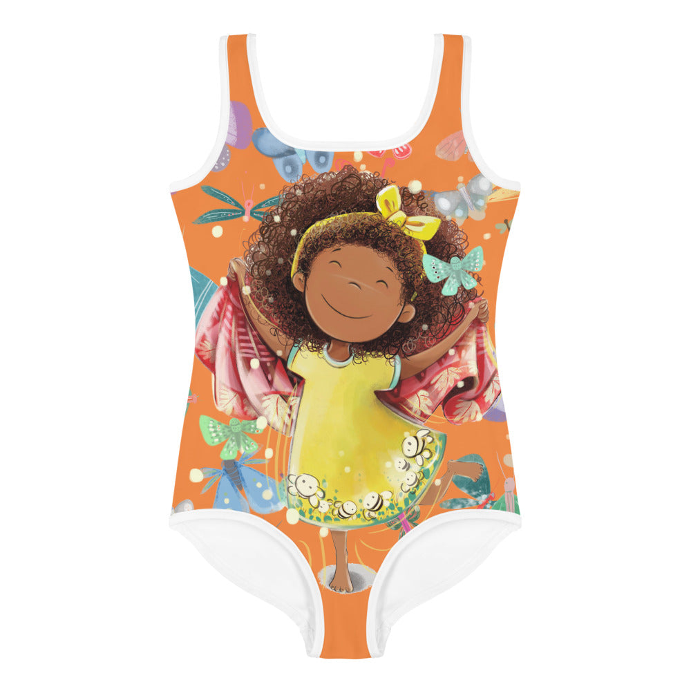 Orange Butterfly Kids Swimsuit